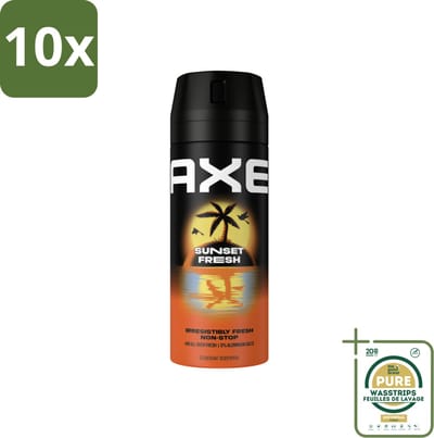 10 x Axe – Deodorant – Sunset Fresh – 150 ml - Grootverpakking - Axe Sunset Fresh Bodyspray - Frisse Bodyspray - Zink-zap Technologie - Anti-geur - Citrusgeur
