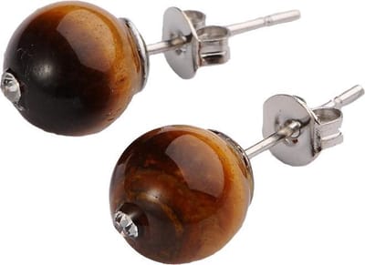 Edelstenen oorbellen Bling Tiger Eye - oorknopje - bruin - tijgeroog - stras steentje - luxe sieraden zakje - bruine oorbellen - bruine oorknopjes - dames oorbellen - oorknoppen