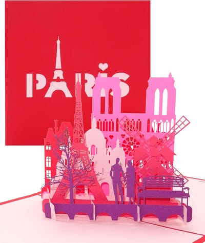 Pop-up Card "Paris - Je t'aime" - 3D Folding Card Paris & Eiffel Tower as Valentine Card, Travel Voucher & Gift Box - 3D Card for City Break & Honeymoon Paris