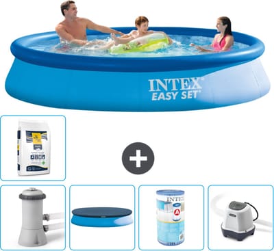 Intex Rond Opblaasbaar Easy Set Zwembad - 366 x 76 cm - Blauw - Inclusief Pomp - Afdekzeil - Filter - Zoutwatersysteem - Zwembadzout - 6-delig