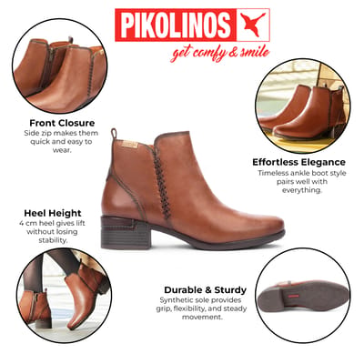 Pikolinos Dames Cuero Bruine Leren Enkellaarsjes met Ritshak - Malaga
