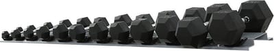 ForzaFit Dumbbell set hexagon - zwart rubber – 12 stuks - 143 kg
