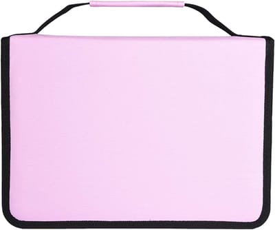 Grote roze etui met 150 elastische vakken voor kleurpotloden, pennen en tekenmateriaal voor kunstenaars