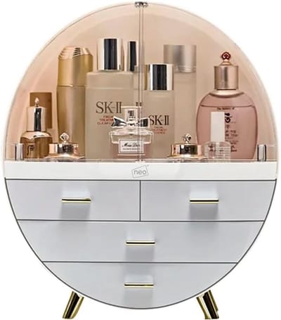 Ronde Make-up Organizer met 3 Lades - Cosmetica Opbergkast in Gebroken Wit