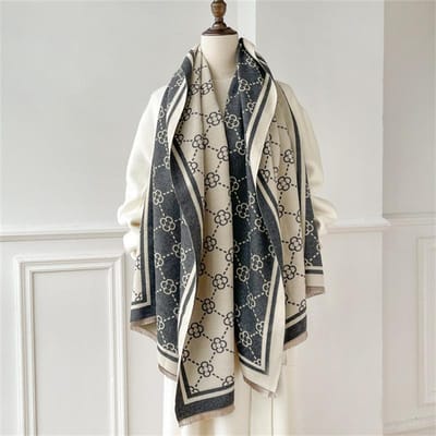 Luxe Kasjmier Dames Geruite Sjaal Winter Warme Sjaal En Wikkel Bandana Pashmina Vrouwen Foulard Vierkant Dikke Deken Poncho gray