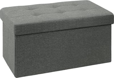 Opvouwbare zitkruk linnen zitbank met opbergruimte, donkergrijs, 76 x 38 x 38 cm