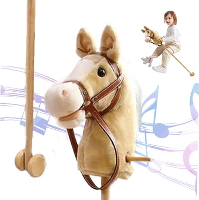 Stokpaard met Geluid - Hobbypaard Pluche paard - Fantasie Spelen - Realistische Geluidseffecten - 109 cm - Bruin