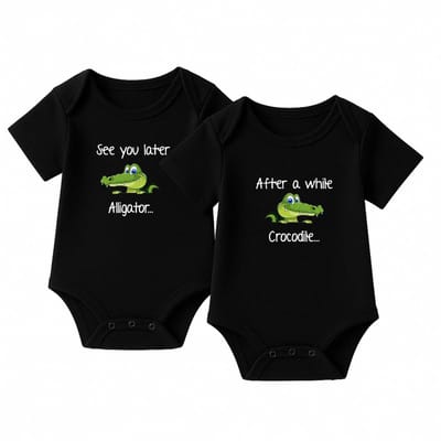 Romper Tweeling Set – See you later Alligator / After a while Crocodile – Zwart – Korte mouw – Maat 86/92