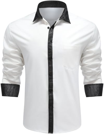 ALLTHEMEN Heren Geborduurd Overhemd Lange Mouwen - Losse Fit Kraag Casual Shirt - S