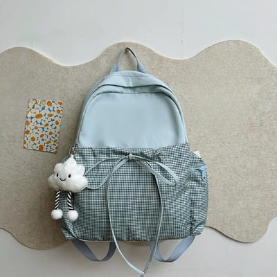 Schooltas met Strik Meisje Veelzijdig Japanse Middelbare School en College Studenten Reisrugzak Grote Capaciteit Ruitjes Rugzak single package