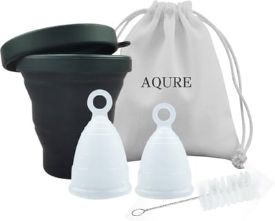 AQURE - Menstruatiecup 5-in-1 Set Incl. Sterilisator - Complete Set voor Beginners - Maat S & L - Betere Grip - Duurzaam - GRATIS printbare period tracker