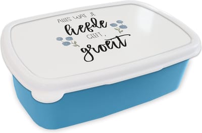 Broodtrommel Blauw - Lunchbox - Brooddoos - Quotes - Spreuken - Alles wat je liefde geeft, groeit - 18x12x6 cm - Kinderen - Jongen