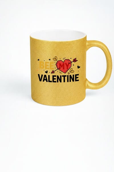 Luxe Gouden Glitter Mok | 'Bee My Valentine' Valentijnscadeau met Hart Design | Liefdesbeker