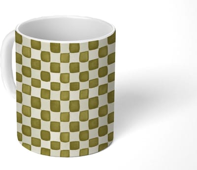 Mok - Koffiemok - Schaak - Patroon - Groen - Mokken - 350 ML - Beker - Koffiemokken - Theemok