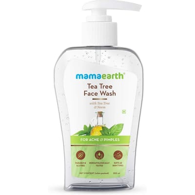 Mamaearth Tea Tree Oil Control Gezichtsreiniger Voor Acne Gevoelige Huid 250ml | Verwijdert Overmatig Vettigheid & Puistjes | Milde Reiniger Voor Vette Gevoelige Huid
