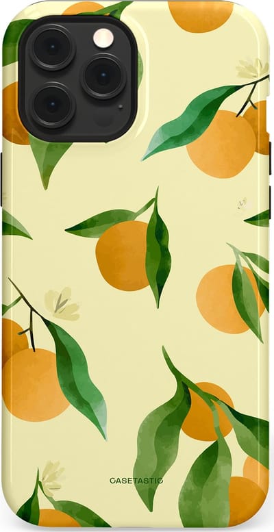 Casetastic Hoesje Geschikt voor Apple iPhone 12 Pro Max Magsafe - Stijlvolle Beschermende Duo-layer Case - Bladrijke Sinaasappel