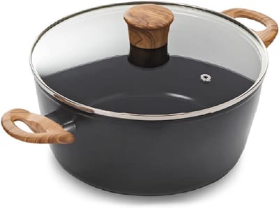 Soeppan 24 cm met Antiaanbaklaag en Glazen Deksel, Geschikt voor Alle Warmtebronnen