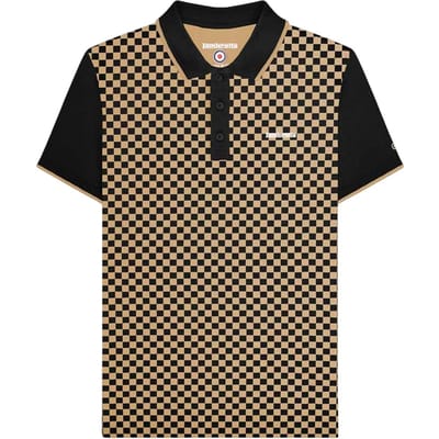 Lambretta Herenpoloshirt met tweekleurige all-over print (Zwart/Nomad)
