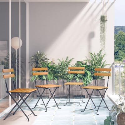 4x Bistro Stoelen Zwart Hout Inklapbaar - Massief Acacia Houten Tuinstoelen Set