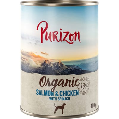 Voordeelpakket: Purizon Organic 24 x 400 g - Zalm en kip met spinazie