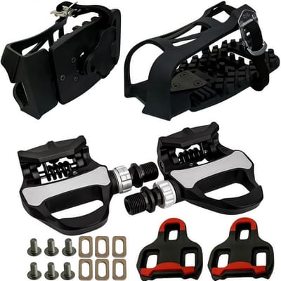 3-in-1 Indoor Cycling Pedalen - Look Delta Compatibel met Klickies en Toe Cages, Inclusief Dubbele Lagers voor Peloton en Schwinn Fietsen - 9/16 Inch Draad
