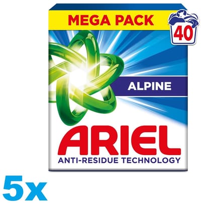 Ariel Alpine Waspoeder – 5 x 40 Wasbeurten – Anti-Residu Technologie – Snel Oplosbaar – 5 Stuks