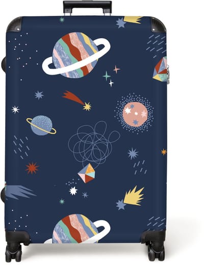 NoBoringSuitcases.com® - Koffer groot - Reiskoffer lichtgewicht - Ruimte - Planeten - Kinderen - Jongens - Rolkoffer met 4 wielen - Grote trolley XL - 98 liter bagage