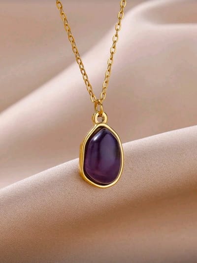 Mooi elegante mini boho ketting van Amethist kwarts - roestvrij staal in goud kleur 1st