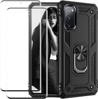 Telefoonhoesje Geschikt voor: Samsung Galaxy S20 hoesje Schokbestendige ring armor met 2X volledige schermdekking Screenprotector zwart