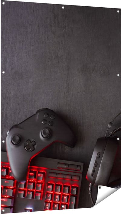 Gards Tuinposter Gaming Spullen - Accessoires - Controller - 100x150 cm - Tuindoek - Tuindecoratie - Wanddecoratie buiten - Tuinschilderij