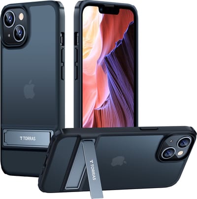 Torras geschikt voor iPhone 14 Plus Kickstand & Soft rand hoesje - Mat Zwart