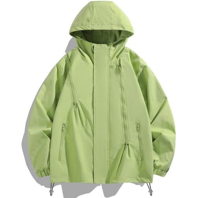 Lente Koppels Eenvoudige en Modieuze Buiten Casual Met Capuchon Drie-proof Multi-rits Jas 5XL groen