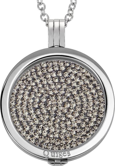 Quiges - Munthouder met Ketting en Munt 33mm Zirkonia Grijs - RVS Zilverkleurig - ERHS146