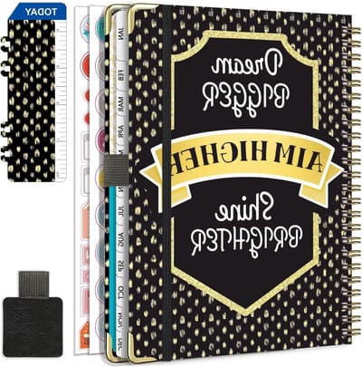Weekkalender 2025-2026 met Spiral Binding A5 | Schoolplanner met Penlus, Boekenlegger en Stickers | 12 Maanden Planning in het Zwart