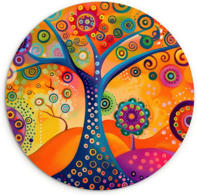 WallCircle® Wandcirkel 120x120 cm - Muurcirkel Boom - Levensboom - Abstract - Kleurrijk - Kunst - Kunstwerk - Muurdecoratie cirkel woonkamer - Wanddecoratie slaapkamer - Kamer decoratie accessoires - Ronde schilderijen binnen