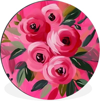WallCircle - Wandcirkel - Muurcirkel - Bloemen - Verf - Roze - Aluminium - Dibond - 30x30 cm - Binnen en Buiten