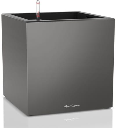 LECHUZA CANTO Premium 40 low - Plantenbak - met uitneembare binnenbak - met bewateringssysteem - ALL-IN-ONE set met LECHUZA-PON - Antraciet metallic