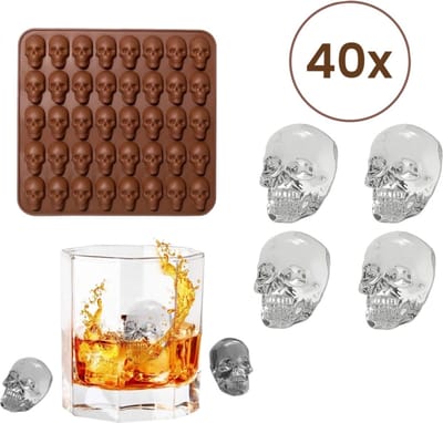IJsblokjesvorm doodskop | IJsblokjesvorm | 40 ijsblokjes | Vorm voor ijsblokjes, gelei, chocolade, snoep | Herbruikbare ijsblokjesvorm | Luxe ijsblokjesvorm | skull ijsblokjes | IJsblokjes mal | Siliconen ijsblokjesvorm | BPA-vrij