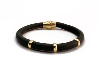 NIEUW! Jolla - dames armband zilver - goudkleurig - leer - magneetsluiting - bedels - Single Gold - Antraciet