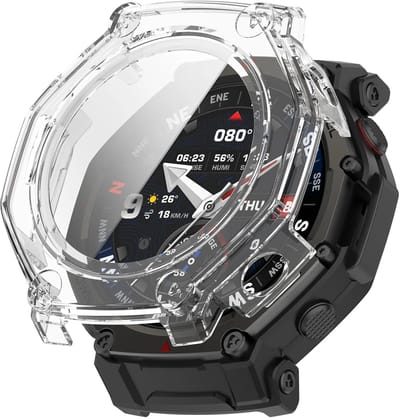 Strap-it Hard Case met Glas – Transparant, Slank Ontwerp, Allround Bescherming – Transparent – geschikt voor Amazfit T-Rex 3 Pro 48mm