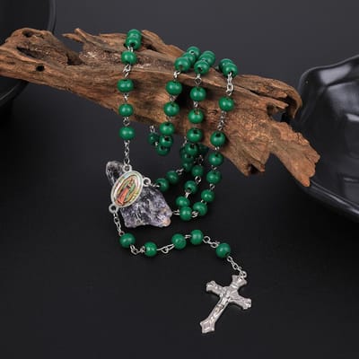 Collier Chapelet en Bois Pour Femmes 6MM Perles de Prière en Bois Longue Chaîne Religieux Vierge Marie Pendentif Croix Bijoux de Fête Cadeau pour Hommes