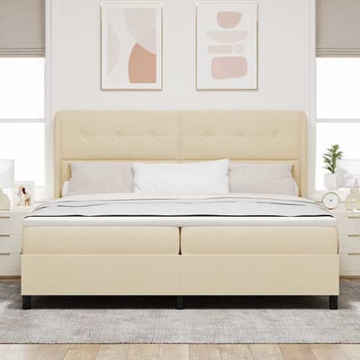 vidaXL - Boxspring - bed - met - hoofdeinde - Crème - 200 - x - 200 - cm - Stof