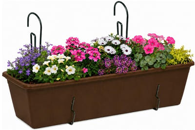 Geli Plantenbak Balcony - bruin - met metalen ophangbeugels - 60 x 18 x 15 cm - hard kunststof - langwerpig -