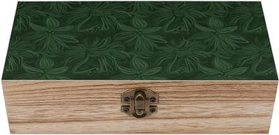 Houten Opbergdoos - Sieradenkistje Decoratie - Spullen Organiseren - Vintage Bloemendesign - 20 cm Lengte - Groen