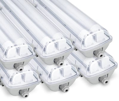 LED TL Armatuur Dubbel T8/G13 IP65 Set van 6, 150 cm, 2 x 24W / 48W per stuk, 4000K Neutraal Wit, 4800 lm