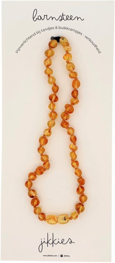 Jikkies Barnsteen Ketting - Natuurlijk Baltisch Barnsteen - Pijnstillend tegen doorkomende tandjes - Honing - 32CM