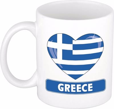 Hartjes vlag Griekenland koffiemok - drink beker - white - 300 ml - Greece - Supporters - cadeau - landen - feestartikelen