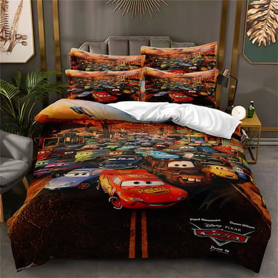 Cartoon Auto's Beddengoed Sets Met 1/2 Kussenslopen, Lightning Mcqueen Dekbedovertrek Jongens Beddengoed Beddengoed Cadeau Voor Kinderen Jongens 70x133cm 2pcs