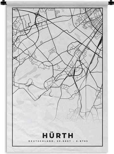 Wandkleed - Wanddoek - Plattegrond - Hürth - Stadskaart - Kaart - 120x180 cm - Wandtapijt