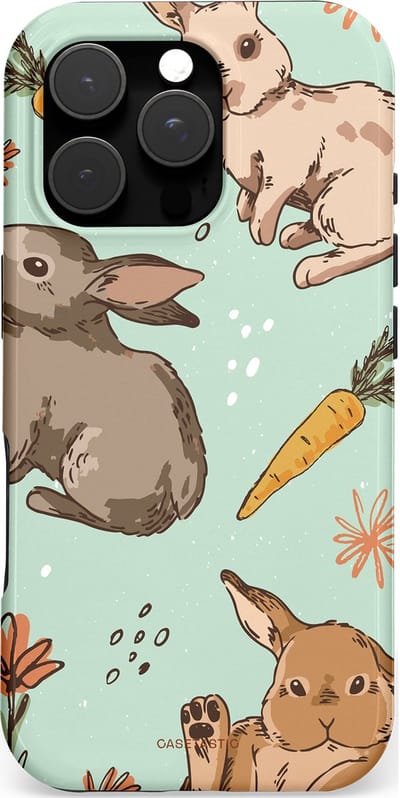 Casetastic hoesje geschikt voor Apple iPhone 16 Pro - MagSafe - Dubbellaagse bescherming - Hop hop knappel - Fashion Case - Lichtgrijs Taupe Mintgroen Perzik